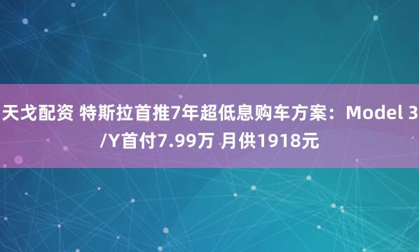 天戈配资 特斯拉首推7年超低息购车方案：Model 3/Y首付7.99万 月供1918元